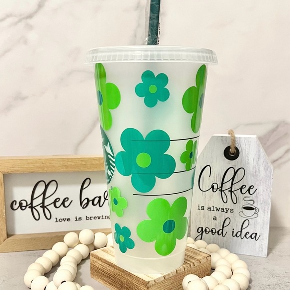 💚Green Retro Daisy Starbucks Cup💚 - Picture 2 of 4